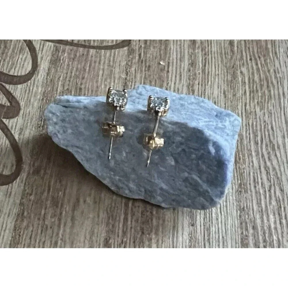 925 Sterling Silver Gold Vermeil Blue Topaz & Diamond Stud Post Earrings 1.2g